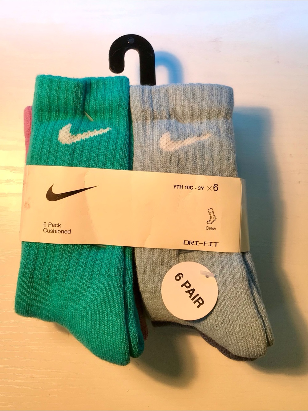 Nike Dri-FIT Crew Socks - Teal & Light Gray (6-Pack) youth 10c-3Y